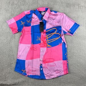 All Baute Men's Medium Pink Blue Short Sleeve Button Up Shirt